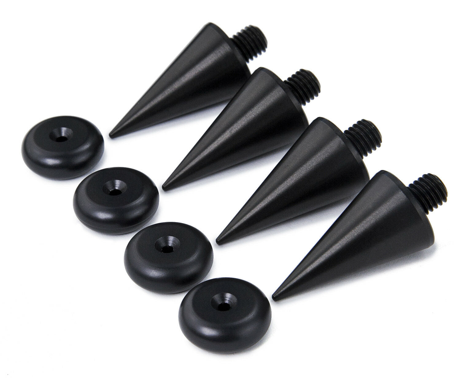 BIG Black Aluminium Speaker Spikes M6 L37mm + Round Speaker Pads - Set of 4